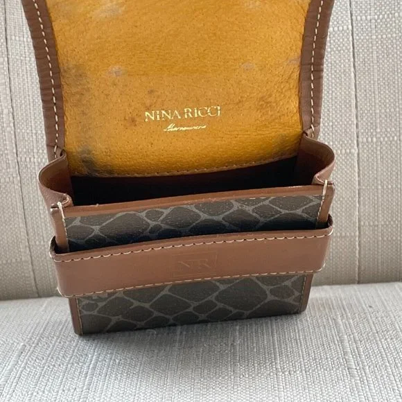 Nina Ricci Vintage Cigarette case/Card case Brown Signature Leather Case - Picture 10 of 12
